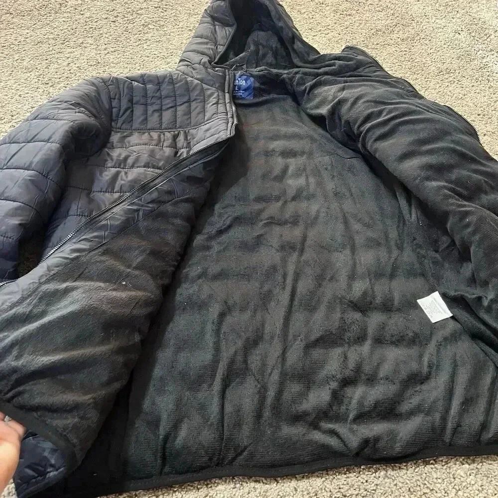 Hanton Men's Polyfill Puffer Jacket Black L Full Zip Pockets Soft Shell Packable